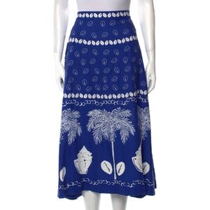Farm Rio Blue/White Pukka Shell Print Linen Maxi Skirt  S